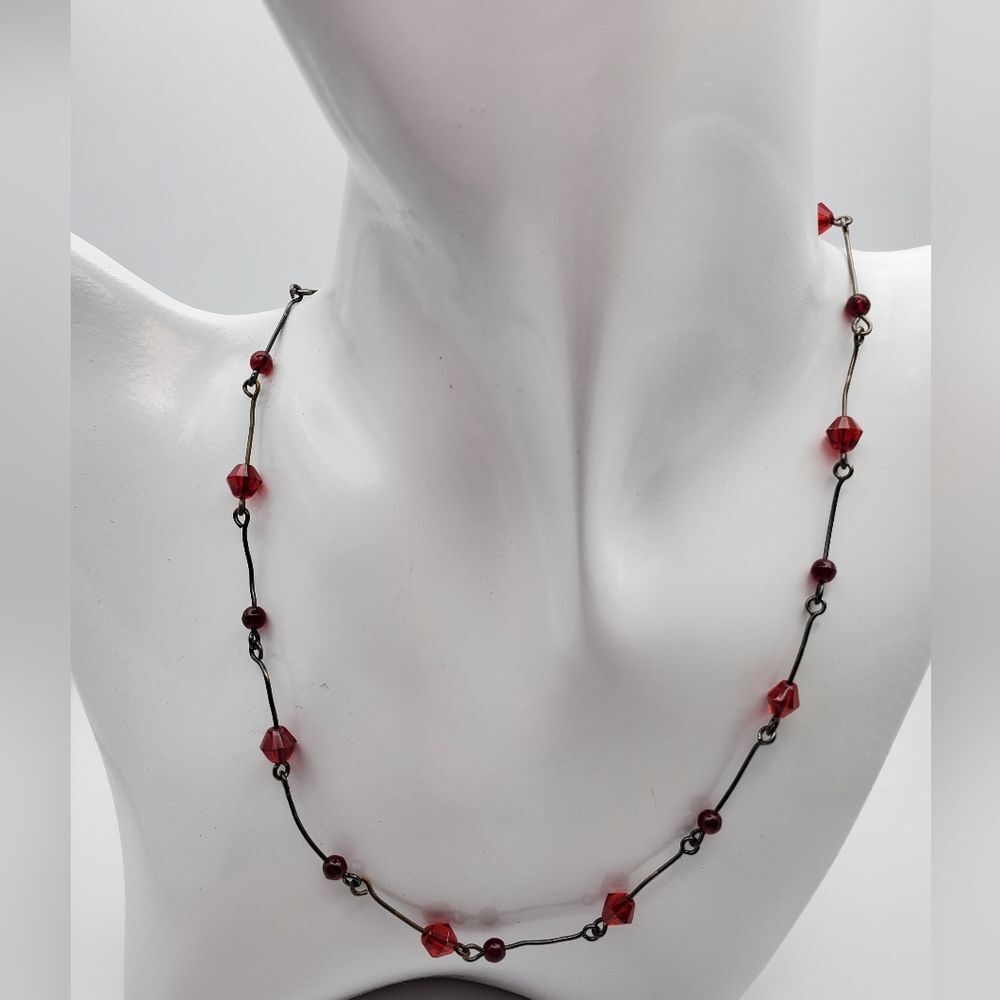 Floating Crimson beaded‎ choker necklace  N1536